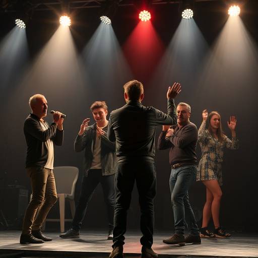 Actors performing improvisational acting on stage