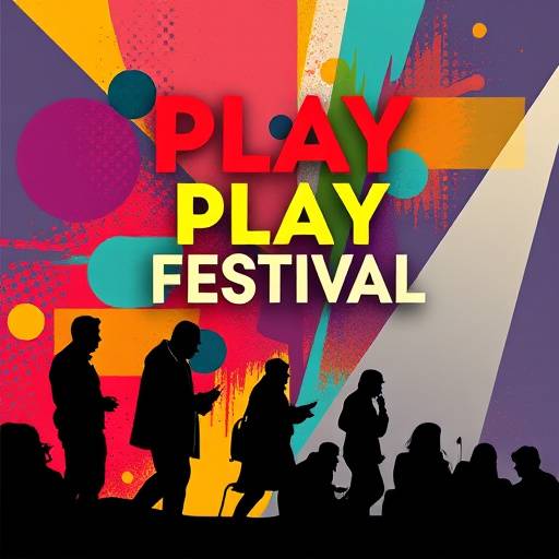 Poster for the Original Play Festival, with vibrant abstract design and playwright silhouettes