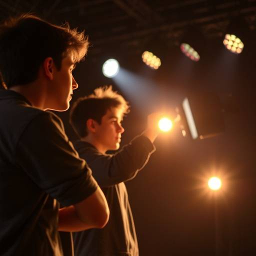 Students working on stage lighting